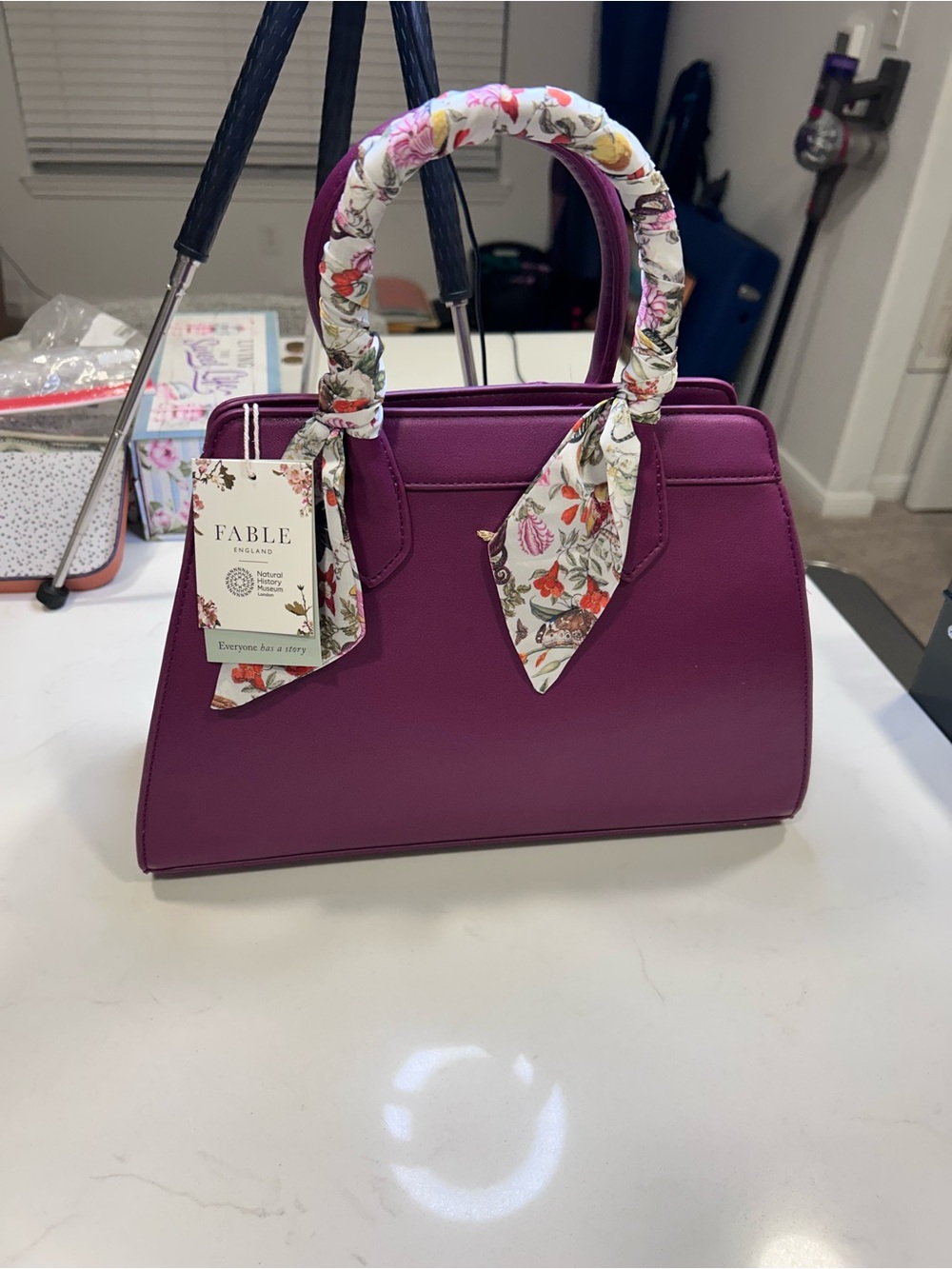Fable England x Natural History Museum Floral Engravings Plum Tote NWT